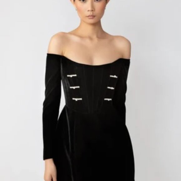 Sau Lee Viv Black Velvet Dress - Picture 4 of 5